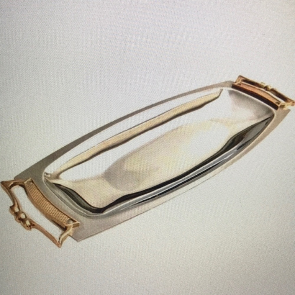 Vintage KROMEX long serving tray with gold handles